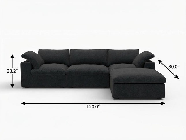 120" Black Linen Blend Modular Sofa With Ottoman And Storage