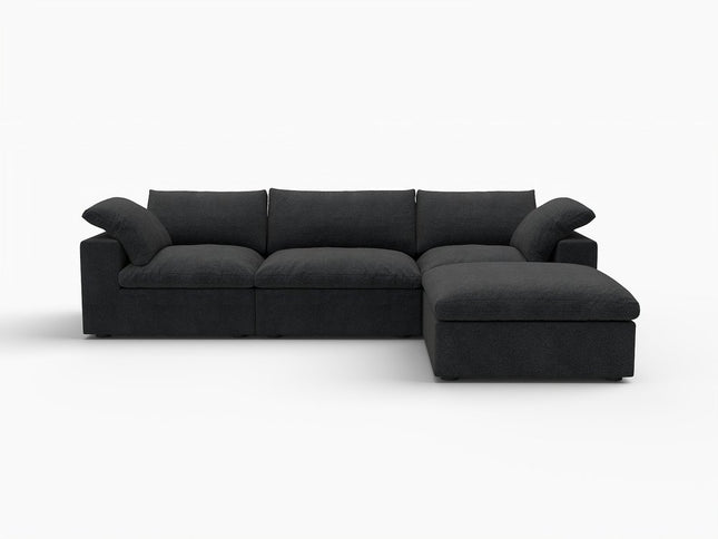 120" Black Linen Blend Modular Wood Sofa With Ottoman And Storage