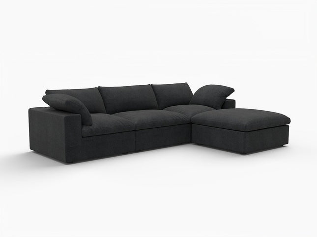 120" Black Linen Blend Modular Wood Sofa With Ottoman And Storage