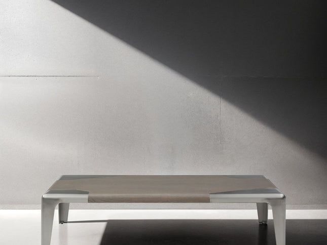 57" Gray and Silver Wood and Stainless Steel Coffee Table