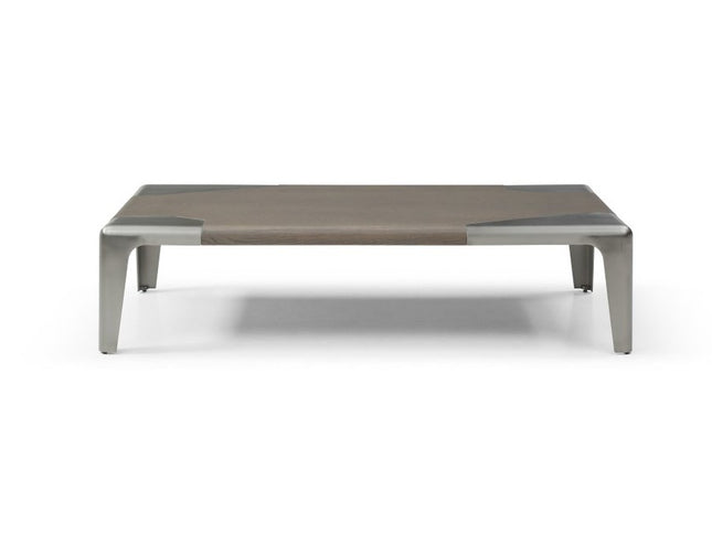 57" Gray and Silver Wood and Stainless Steel Coffee Table