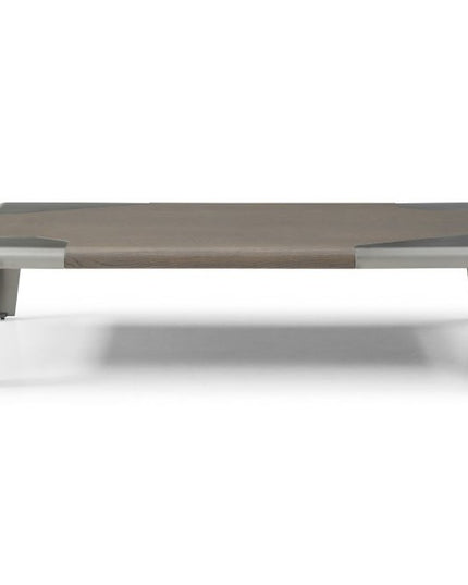 57" Light Gray and Silver Wood and Stainless Steel Coffee Table
