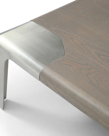 57" Light Gray and Silver Wood and Stainless Steel Coffee Table