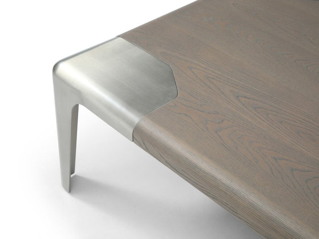57" Gray and Silver Wood and Stainless Steel Coffee Table