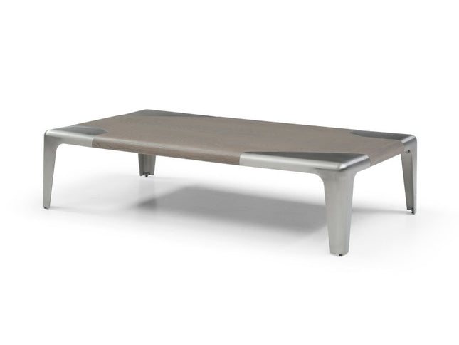 57" Gray and Silver Wood and Stainless Steel Coffee Table
