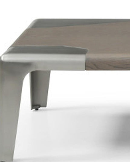 57" Light Gray and Silver Wood and Stainless Steel Coffee Table