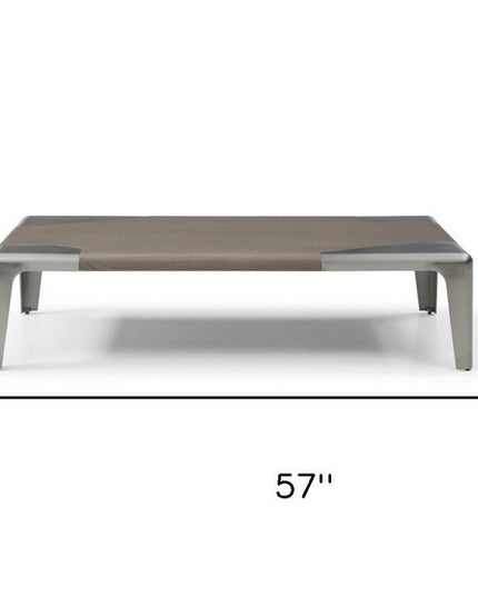 57" Light Gray and Silver Wood and Stainless Steel Coffee Table