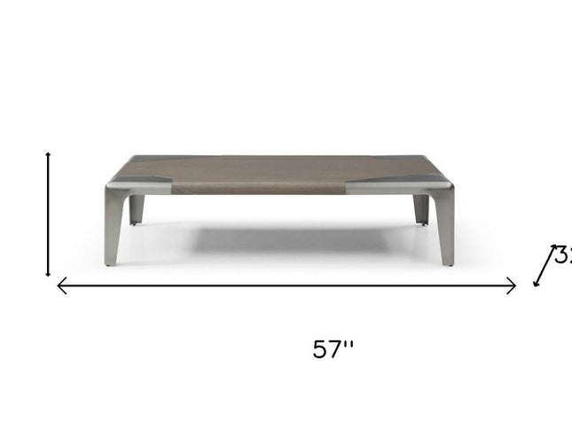 57" Gray and Silver Wood and Stainless Steel Coffee Table