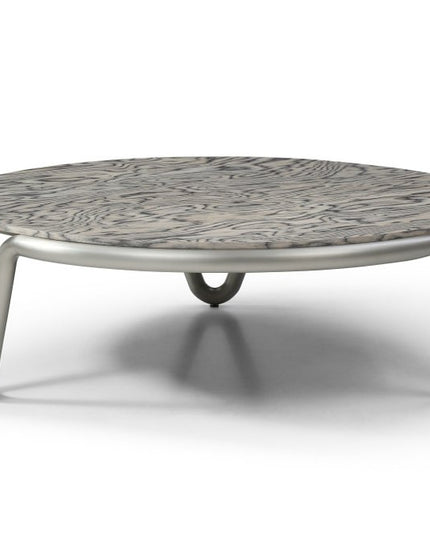 55" Gray and Silver Wood and Stainless Steel Round Coffee Table