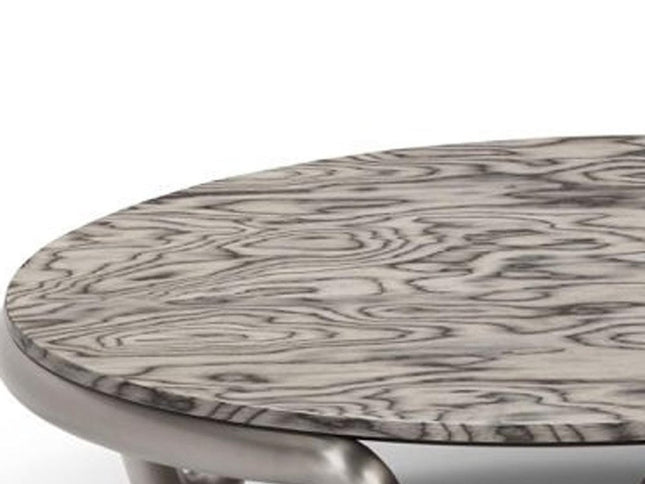 55" Gray and Silver Wood and Stainless Steel Round Coffee Table