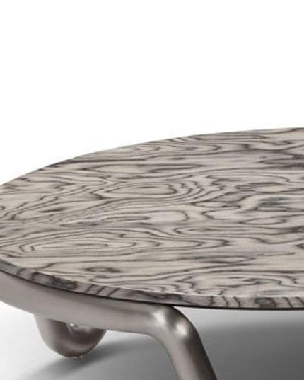 55" Gray and Silver Wood and Stainless Steel Round Coffee Table