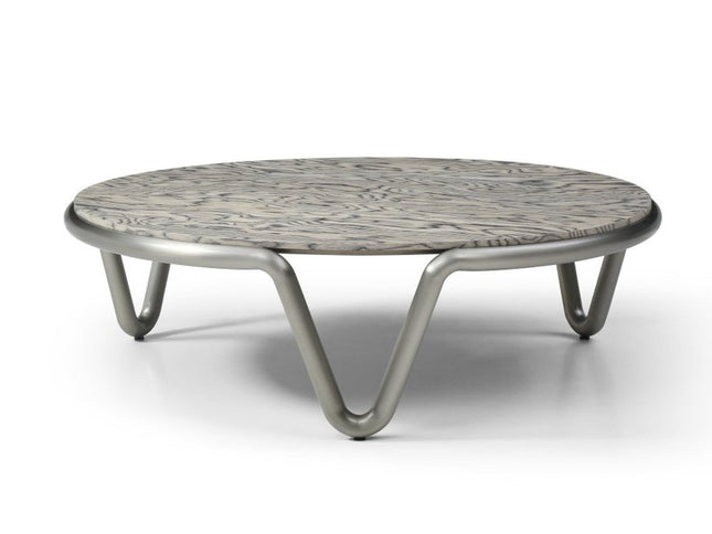 43" Gray and Silver Wood and Stainless Steel Round Coffee Table