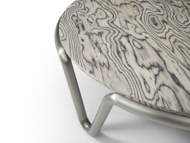 43" Gray and Silver Wood and Stainless Steel Round Coffee Table