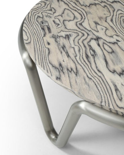 43" Gray and Silver Wood and Stainless Steel Round Coffee Table