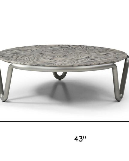 43" Gray and Silver Wood and Stainless Steel Round Coffee Table