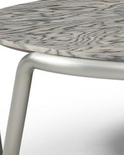 43" Gray and Silver Wood and Stainless Steel Round Coffee Table