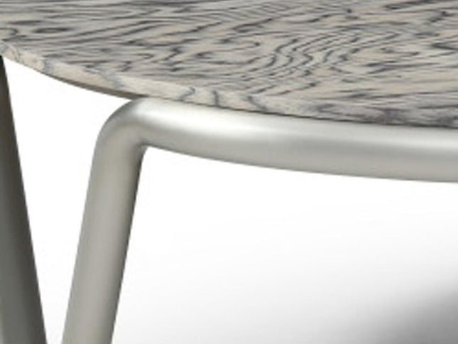 43" Gray and Silver Wood and Stainless Steel Round Coffee Table