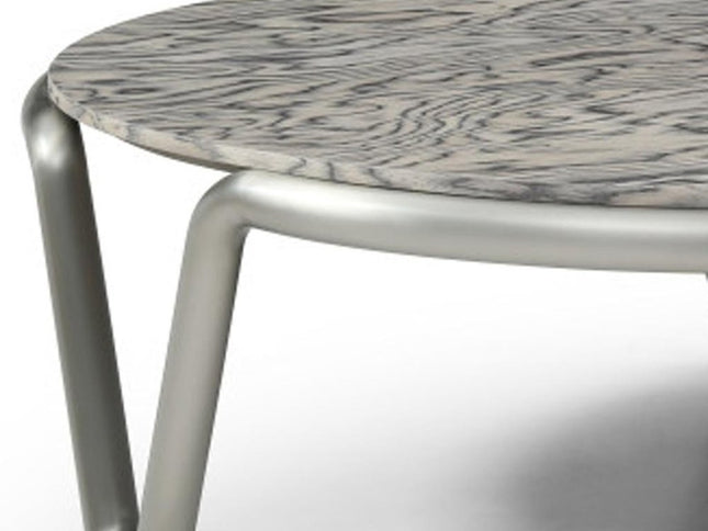 43" Gray and Silver Wood and Stainless Steel Round Coffee Table
