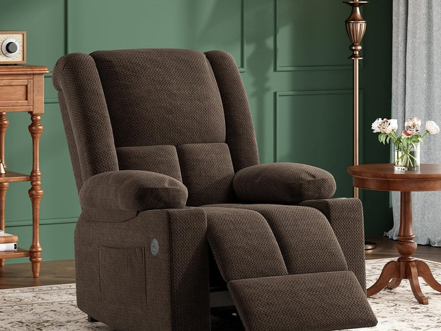 32" Brown Heated Massage Lift Assist Power Recliner With USB