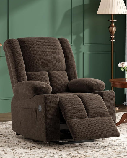 32" Brown Heated Massage Lift Assist Power Recliner With USB