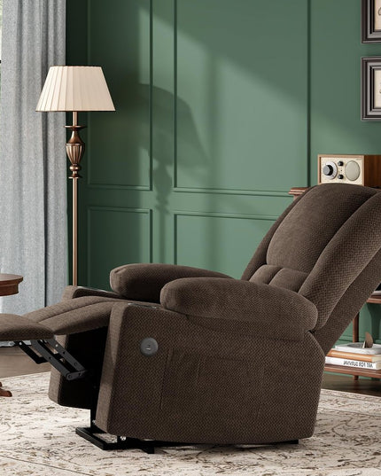 32" Brown Heated Massage Lift Assist Power Recliner With USB