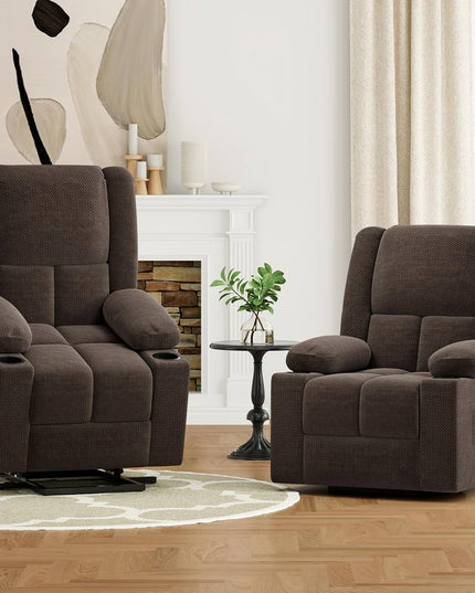 32" Brown Heated Massage Lift Assist Power Recliner With USB