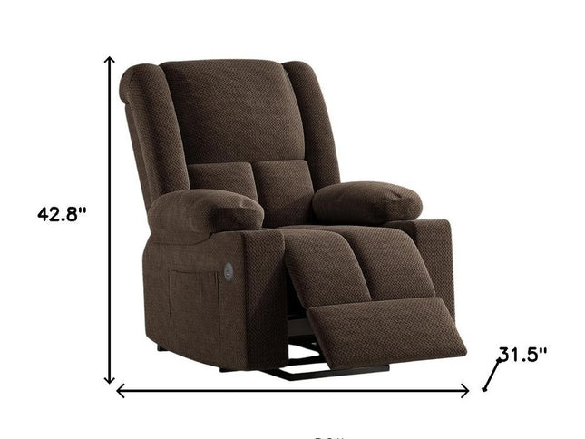 32" Brown Heated Massage Lift Assist Power Recliner With USB