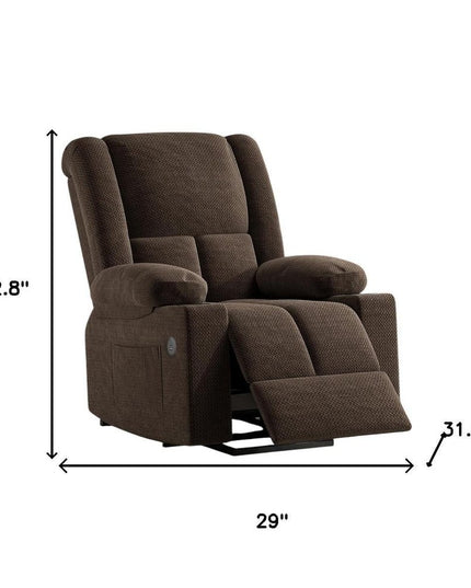 32" Brown Heated Massage Lift Assist Power Recliner With USB