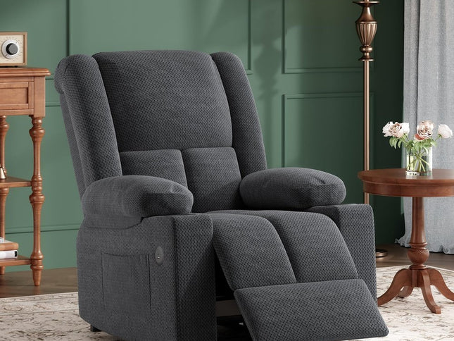 32" Gray Heated Massage Lift Assist Power Recliner With USB