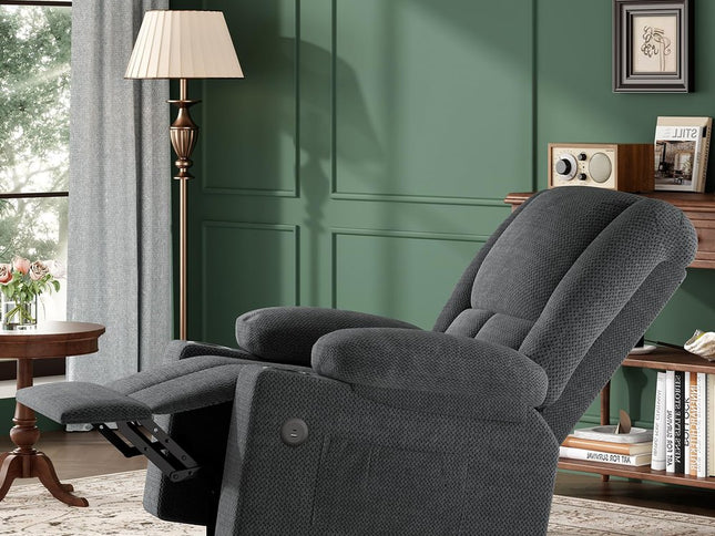 32" Gray Heated Massage Lift Assist Power Recliner With USB