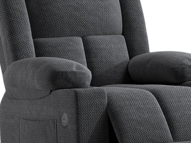 32" Gray Heated Massage Lift Assist Power Recliner With USB