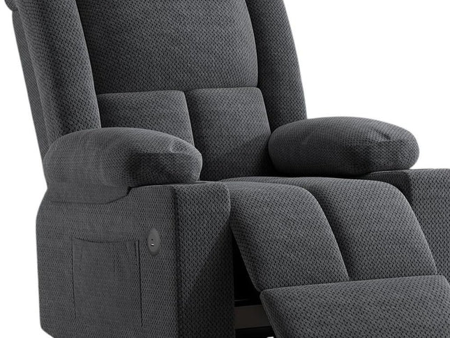 32" Gray Heated Massage Lift Assist Power Recliner With USB