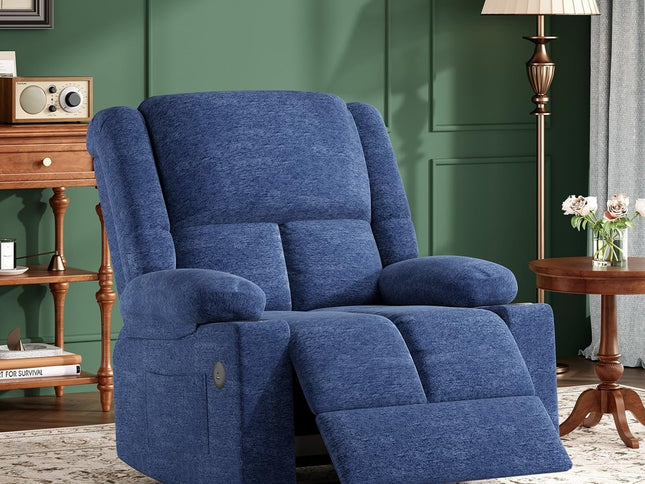 40" Blue Heated Massage Lift Assist Power Recliner With USB