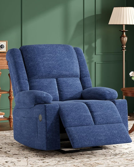 40" Blue Heated Massage Lift Assist Power Recliner With USB