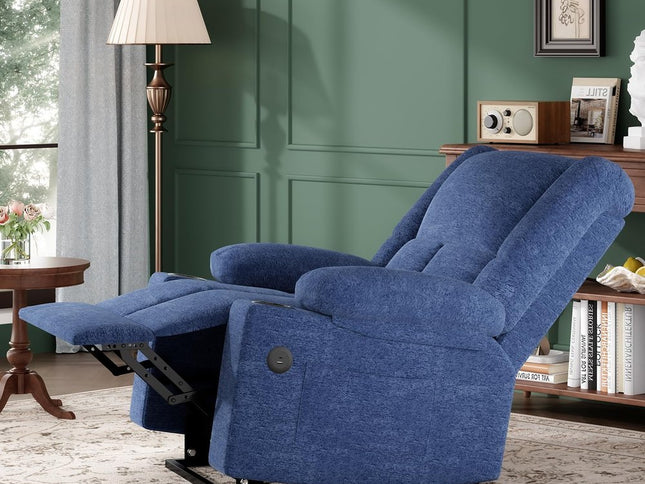 40" Blue Heated Massage Lift Assist Power Recliner With USB