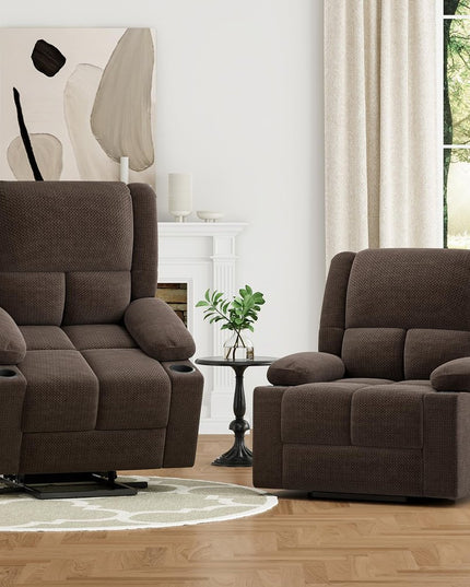 40" Brown Heated Massage Lift Assist Power Recliner With USB