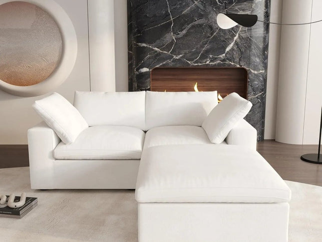 White Linen Blend Modular L Shaped Three Piece Corner Sectional