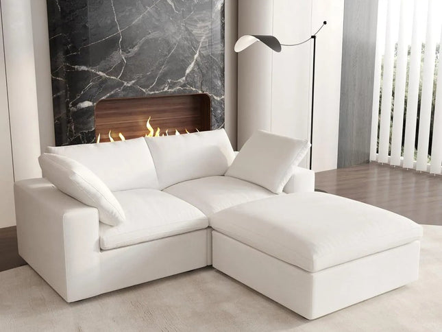 White Linen Blend Modular L Shaped Three Piece Corner Sectional