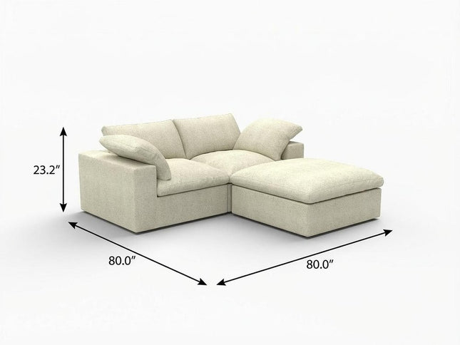 White Linen Blend Modular L Shaped Three Piece Corner Sectional
