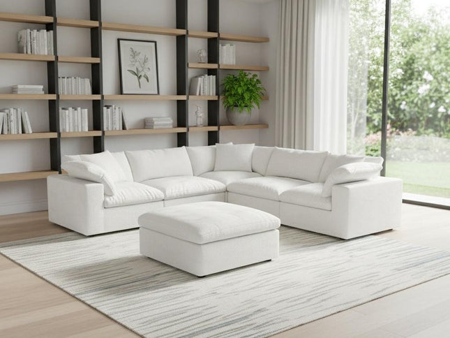 White Linen Blend Modular L Shaped Six Piece Corner Sectional