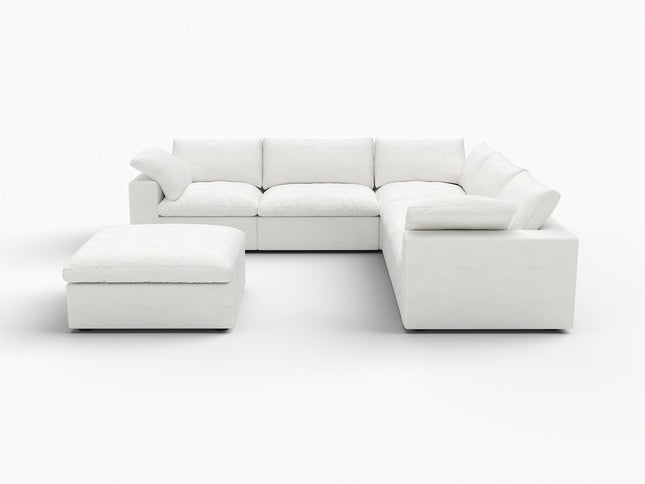 White Linen Blend Modular L Shaped Six Piece Corner Sectional