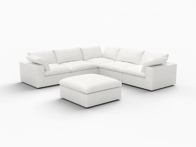 White Linen Blend Modular L Shaped Six Piece Corner Sectional