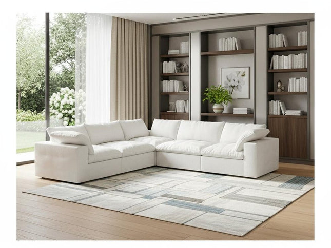 White Linen Blend Modular L Shaped Five Piece Corner Sectional