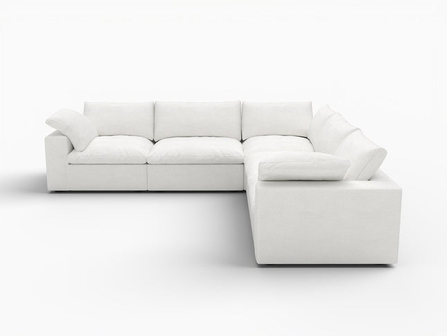 White Linen Blend Modular L Shaped Five Piece Corner Sectional
