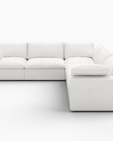 White Linen Blend Modular L Shaped Five Piece Corner Sectional