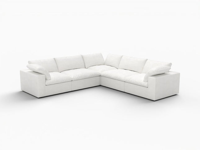 White Linen Blend Modular L Shaped Five Piece Corner Sectional