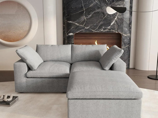 Light Gray Linen Blend Modular L Shaped Three Piece Corner Sectional