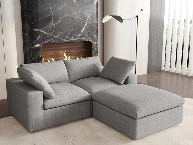 Light Gray Linen Blend Modular L Shaped Three Piece Corner Sectional