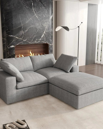 Light Gray Linen Blend Modular L Shaped Three Piece Corner Sectional