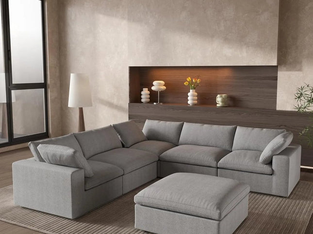 Light Gray Linen Blend Modular L Shaped Six Piece Corner Sectional